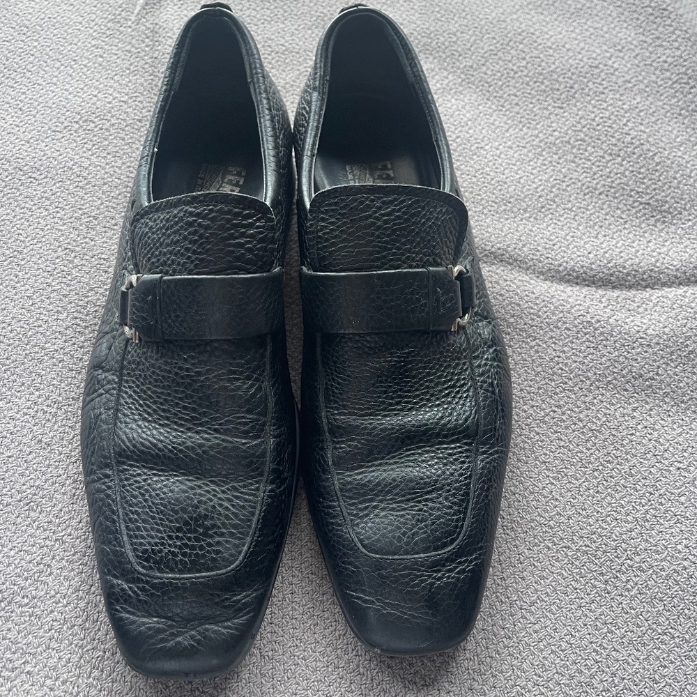 Salvatore Ferragamo pebbled leather Slip-On Leather Loafer black 8.5